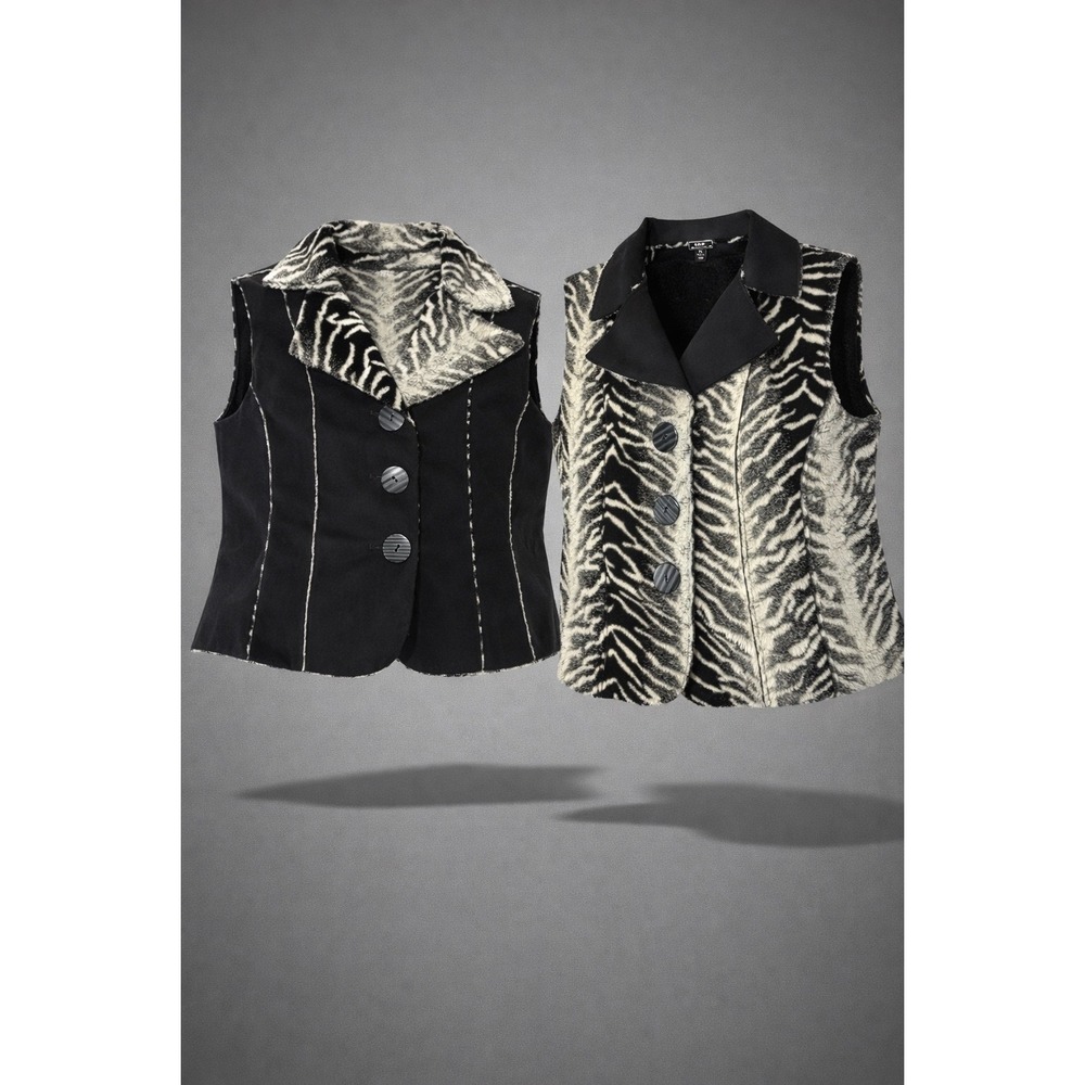 Lisa International Reversible‎ Zebra Print Faux Suede Vest Black White XL